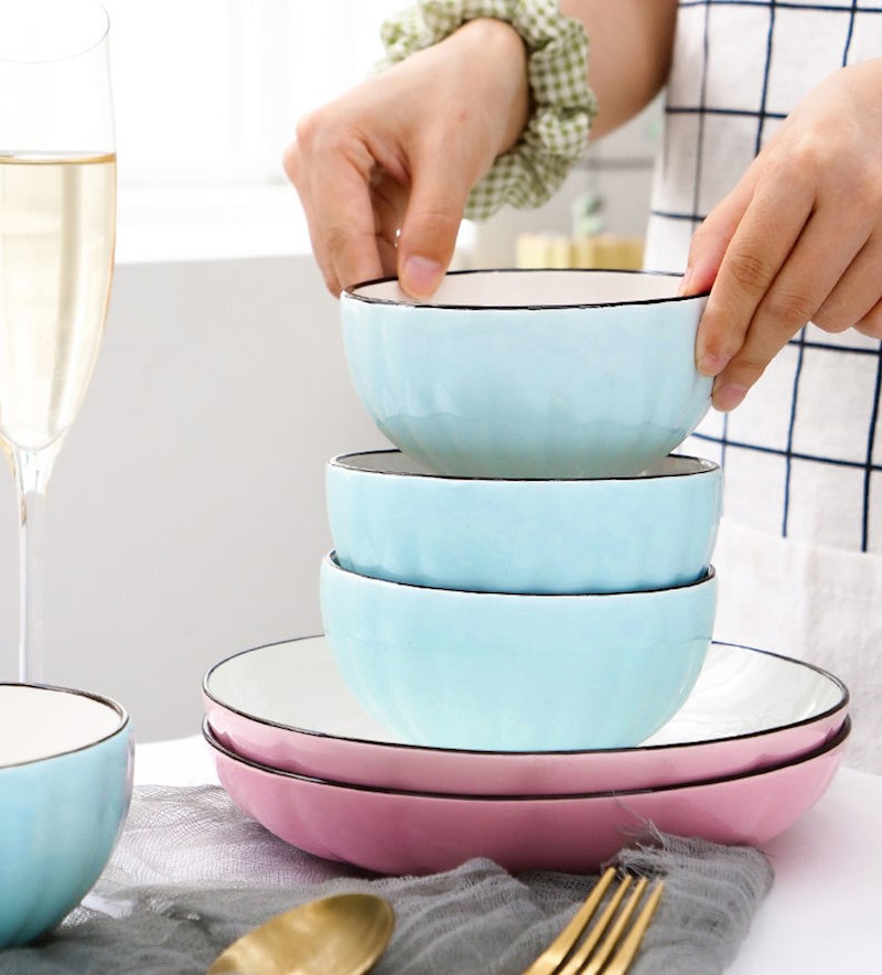 素力碗碟套装家用大碗汤碗面碗学生宿舍吃饭碗陶瓷碗盘日式风餐具