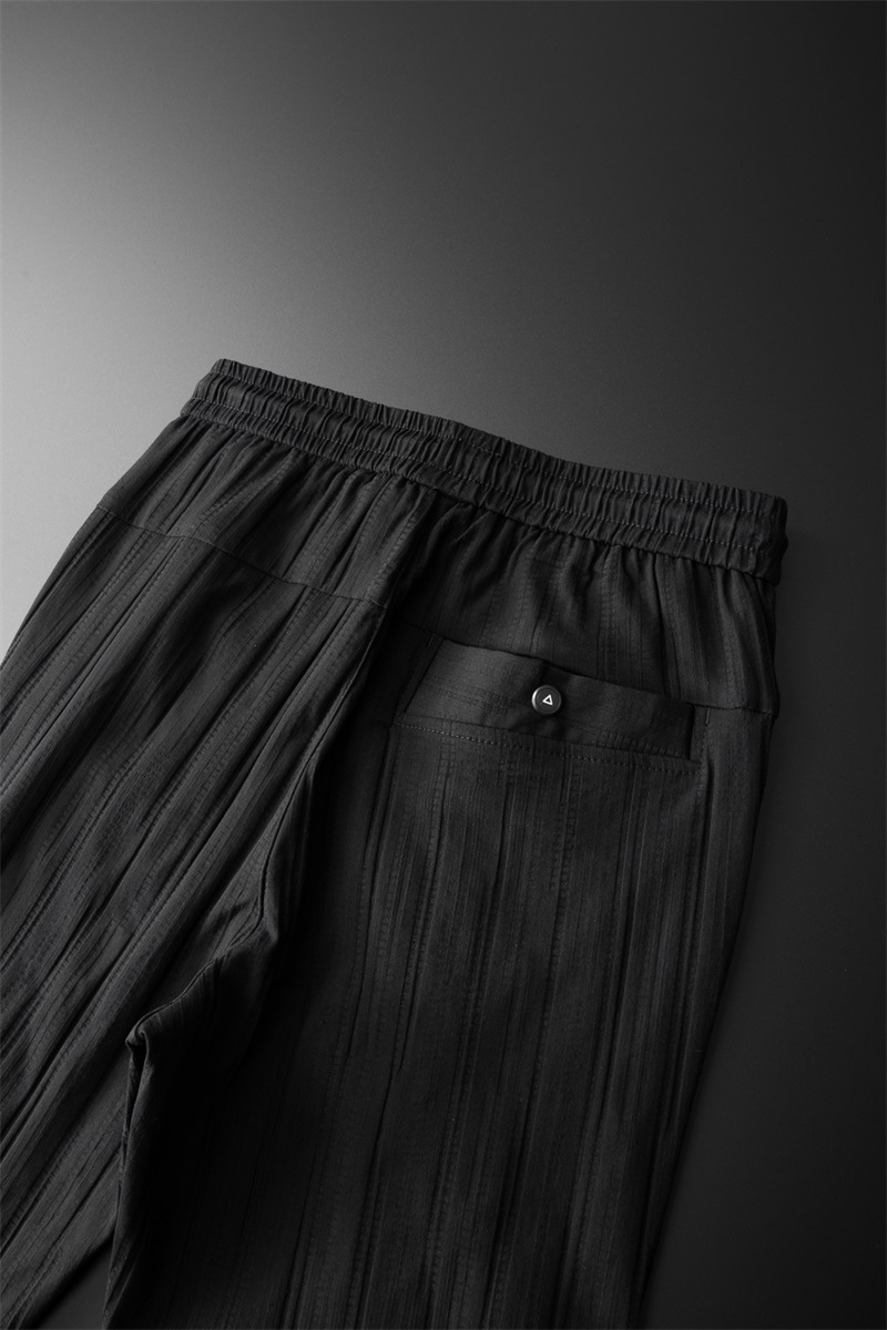 长裤子男新款自然竖纹面料时尚修身简约柔软垂顺收口裤子 7202黑色 32