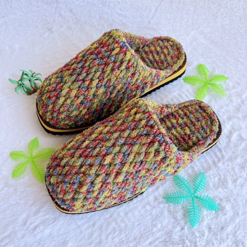 奇尚卓 毛线拖鞋纯手工勾冰条线居家成品毛线拖鞋 保暖加厚 深蓝花(不