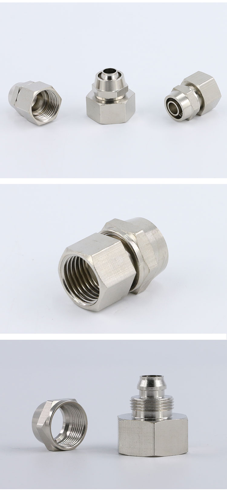 铜气动快速接头快拧气管内丝螺纹直通锁母1分2/3分4插4/6/8/10/12 快