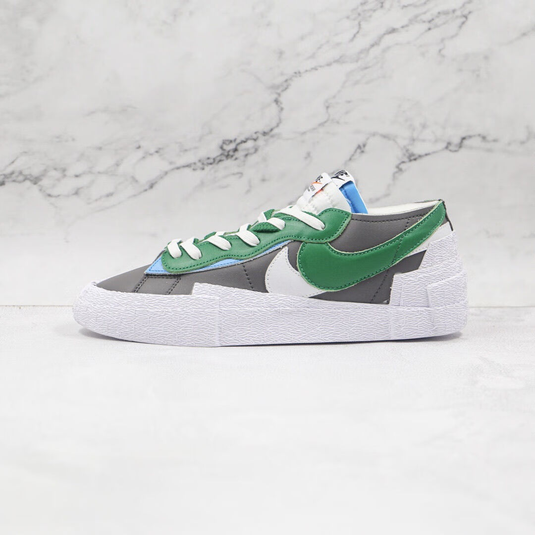 blazer sacai开拓者三方联名解构双勾休闲板鞋男女运动鞋情侣鞋 灰绿