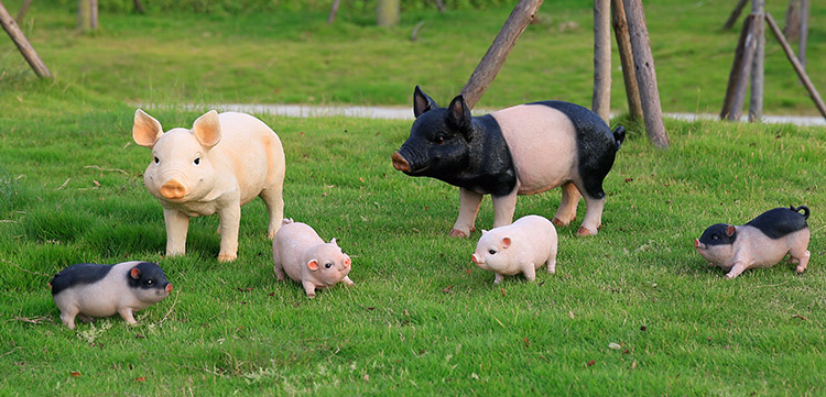 家居客厅花园超市动物猪装饰品可爱仿真小猪摆件树脂模型黑猪雕塑中号