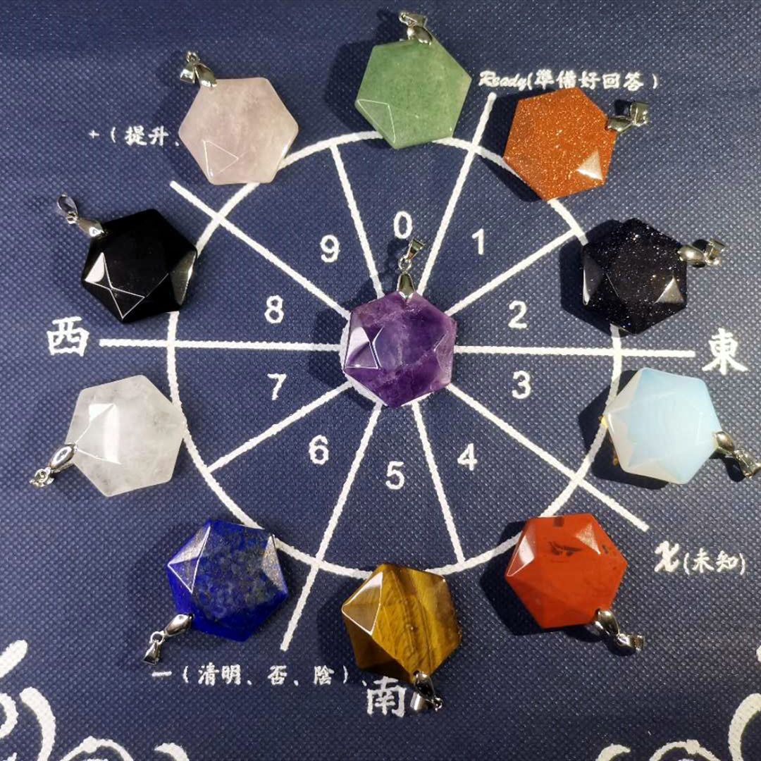 灵摆紫白粉水晶石黑曜石蓝砂石六芒星吊坠男女学生项链sn5095天然粉