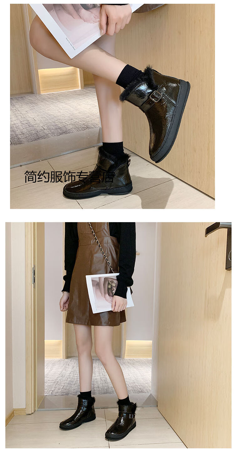 年新款冬季百搭皮面防水雪地靴女皮毛一体短筒加厚保暖棉鞋子 枪色 40