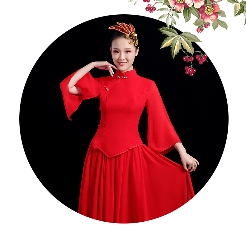 古典舞演出服女新款飘逸中国风九儿民族风舞蹈服装扇子舞套装 红色 s