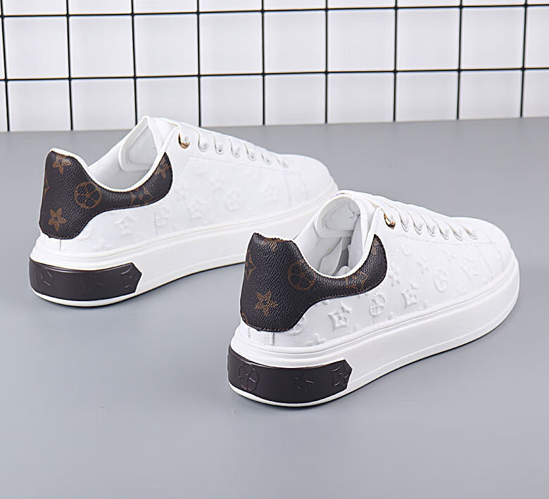 wonst麦卡伦小白鞋春季皮面印花潮牌运动休闲鞋情侣风潮流板鞋 白棕色