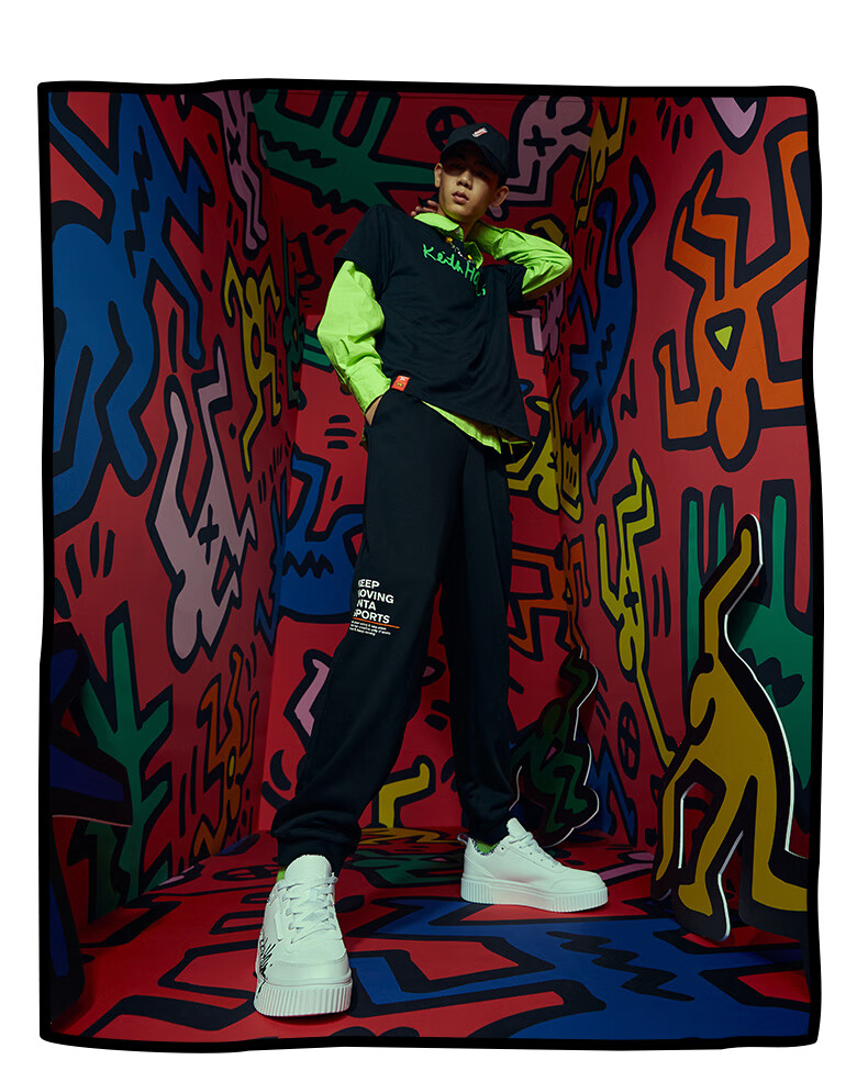 2020秋冬新款涂鸦潮流低帮运动滑板鞋小白男keith haring联名 安踏白