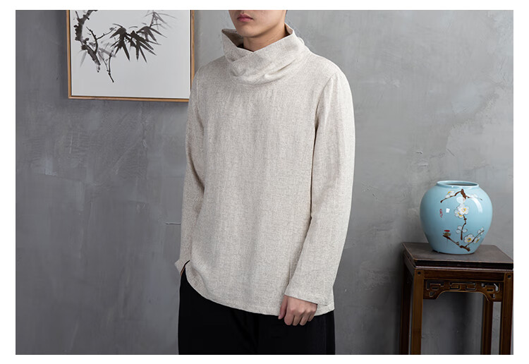 禅服佛系男中国风佛系中式盘扣长袖t恤唐装打底衫上衣居士服禅服秋