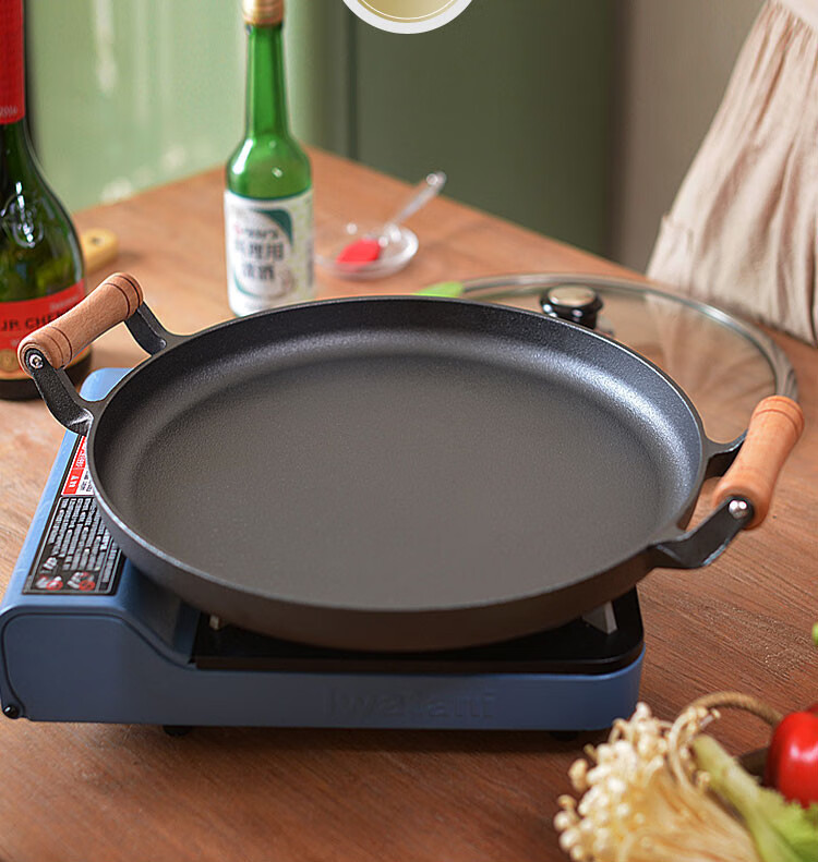 饼铛铸铁木柄家用煎饼锅铸铁平底锅烙饼鏊子摊煎饼果子工具不粘锅手抓