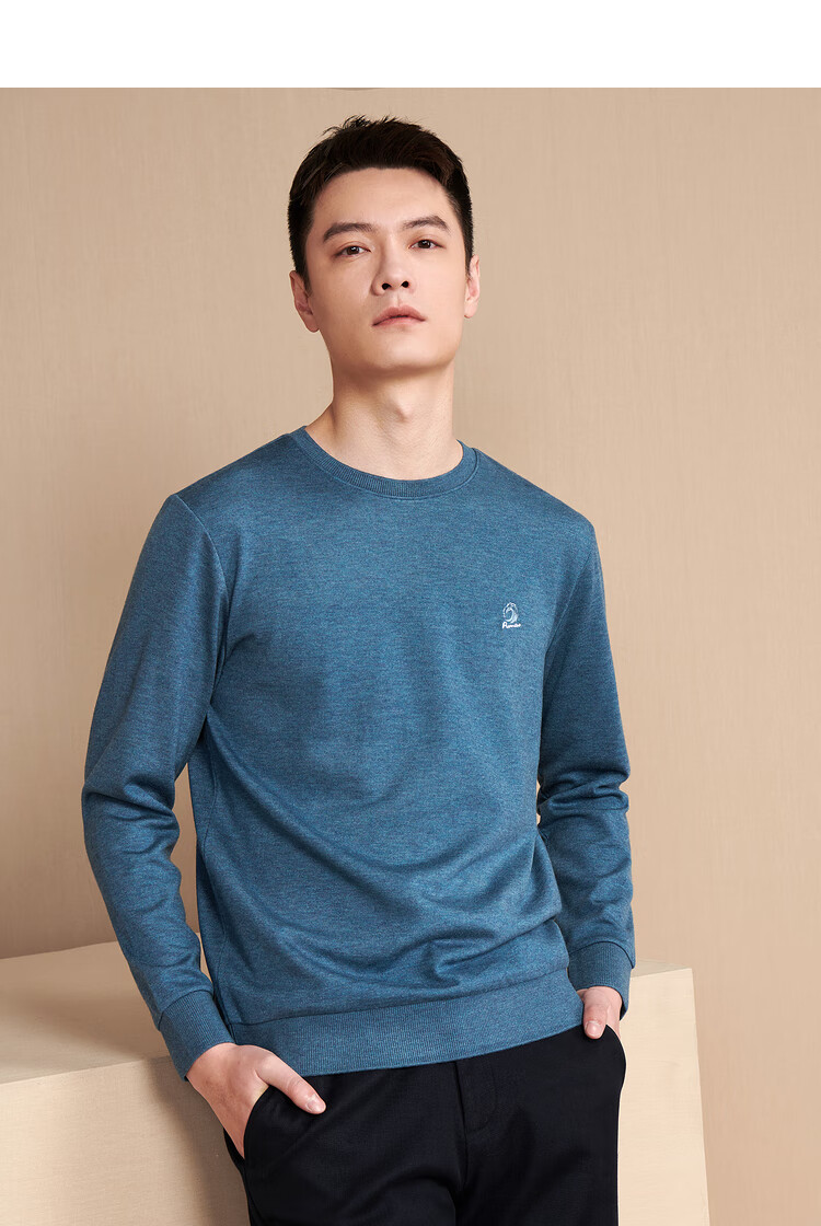 hla海澜之家前胸绣标长袖t恤2020秋季新品圆领休闲套头衫男hntad3q026