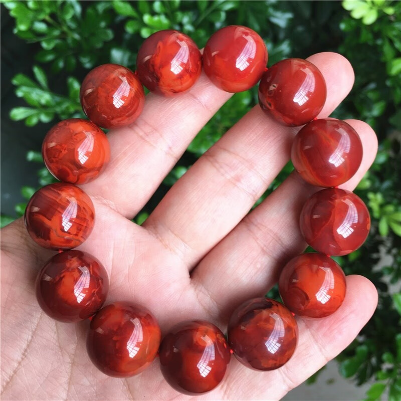 缘诗芸南红玛瑙四川凉山九口瓦西料满色肉柿子红玫瑰火焰红手串手链