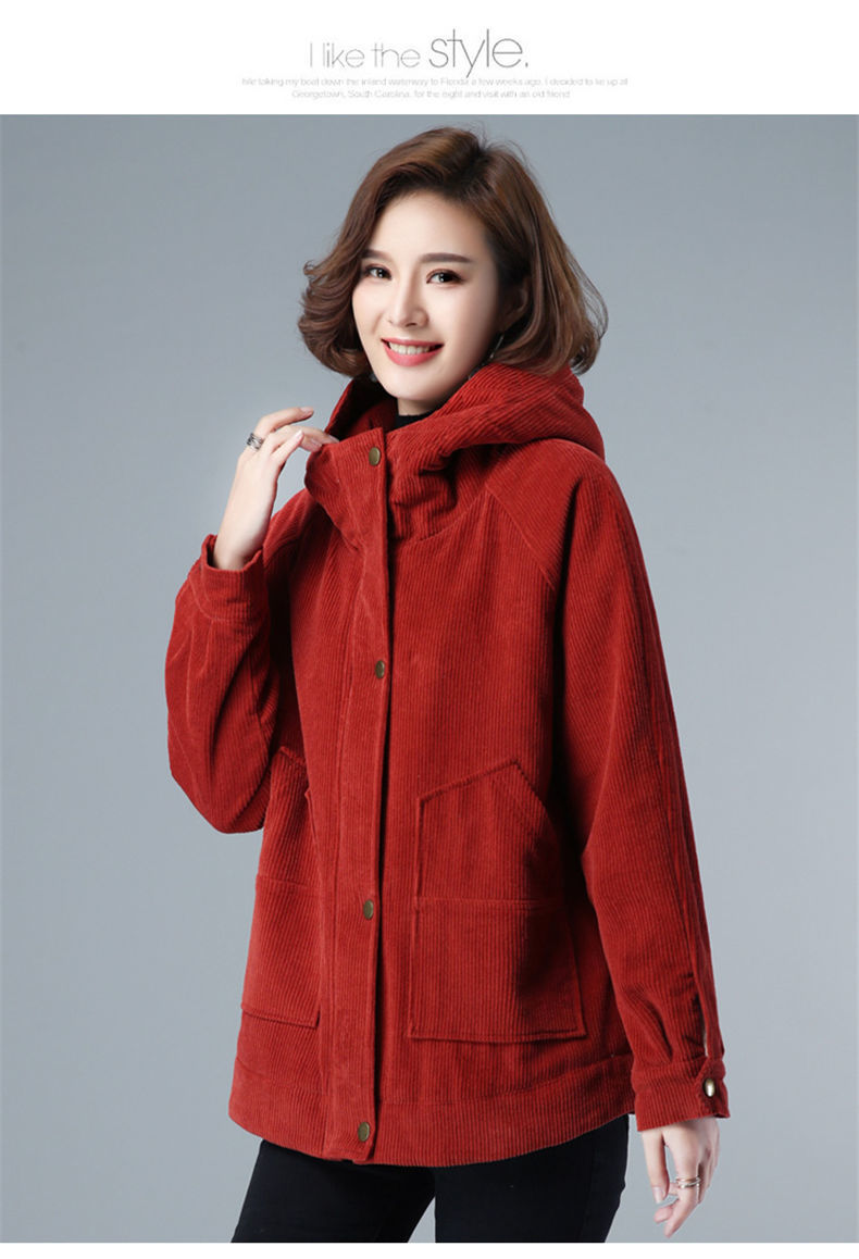 加绒加厚灯芯绒外套女秋冬新款女装宽松显瘦休闲保暖夹克上衣 咖色 加