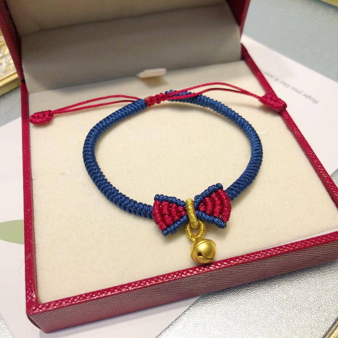 999金蝴蝶结在逃公主手链 铃铛吊坠转运珠小红书手绳编织款 铃铛款编