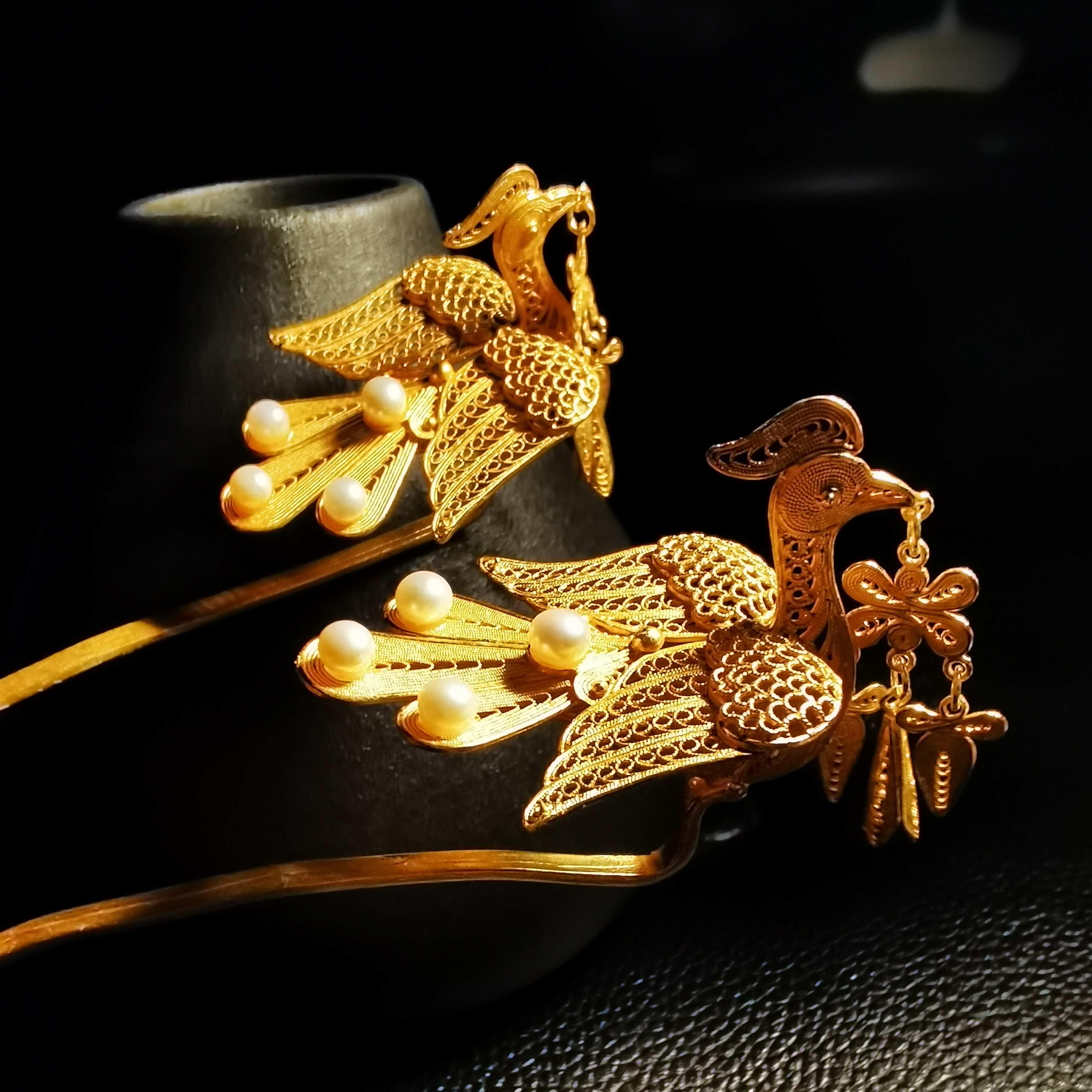 99银发簪手工花丝银丹凤朝阳簪子步摇流苏发饰银饰品新娘 簪子素银款