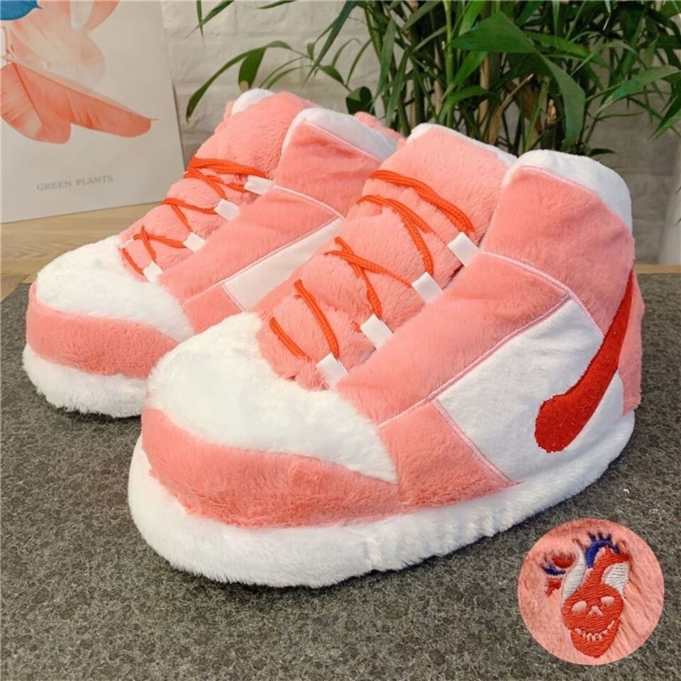 恶搞aj棉拖鞋回到未来胖胖a锥j胖头面包毛毛鞋网红搞怪椰子大棉鞋粉红