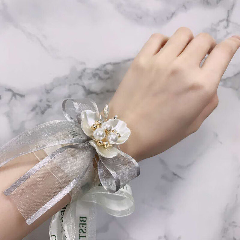 姐妹团手花新娘水钻森系唯美手链韩式婚礼结婚手环 款式一丝带手腕花
