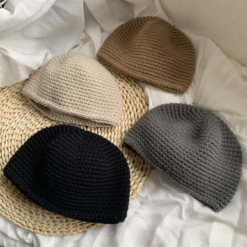 秋冬季瓜皮帽男 加大号针织毛线帽保暖男女通用帽粗线手工收边包头