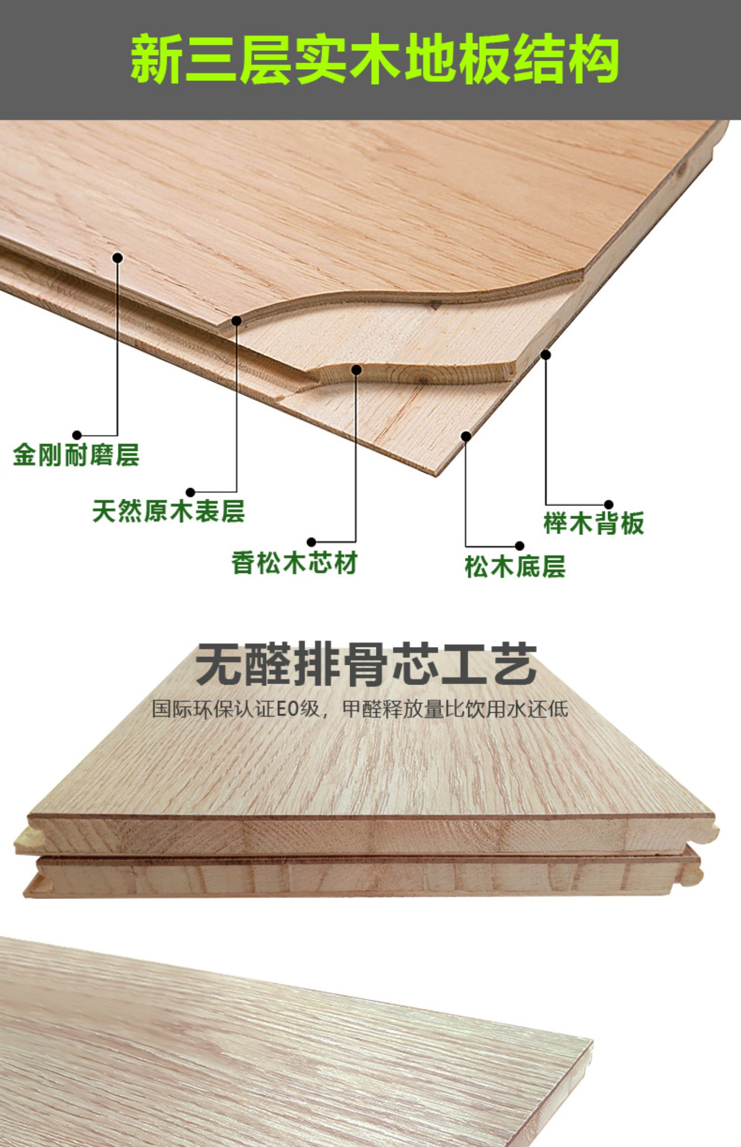 15mm新三层实木地板家用多层强化复合耐磨松木包安装银色m385三层实木