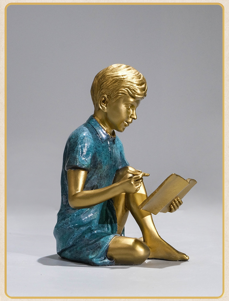 铜金岁月铜雕塑看书男孩摆件爱看书的乔治创意艺术客厅家居饰品读书