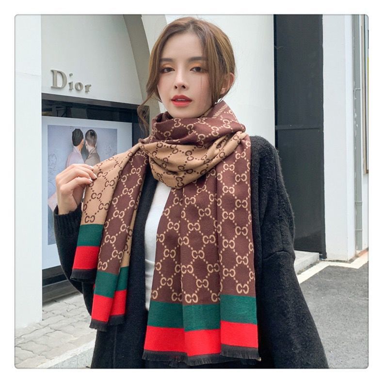 冬季cc字母仿羊绒围巾女欧美新款秋冬季加厚保暖双面披肩百搭 黑色