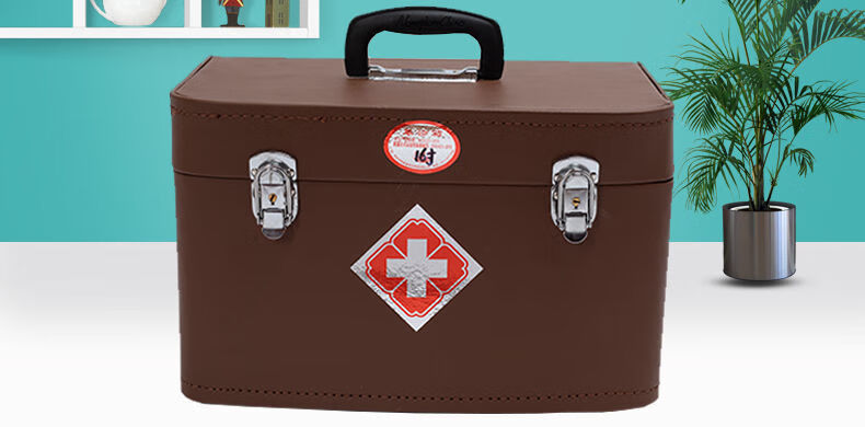 老式方医药箱乡村医生出诊箱大容量中医便携急救包箱 14寸革加固