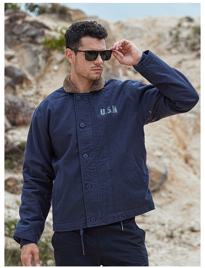 akarmy男装海军n1甲板服夹克deckjacket加厚n1男士棉服外套深蓝xxl