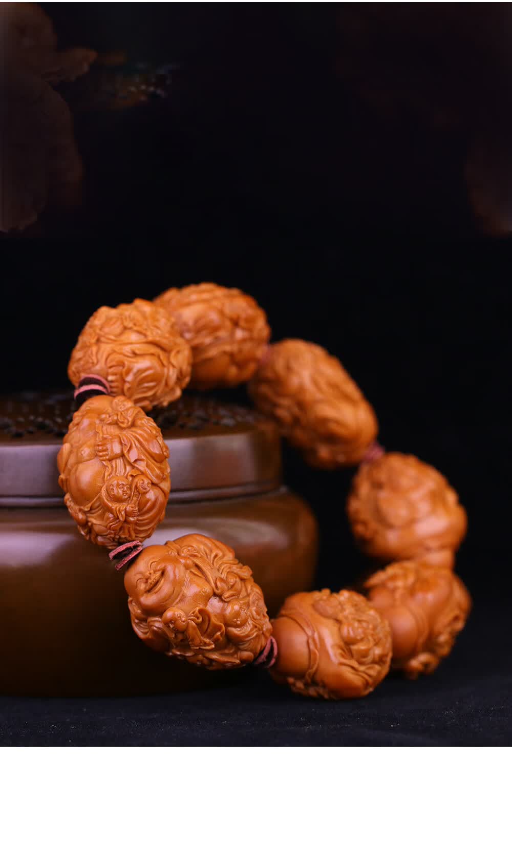 盘道文玩五子弥勒手串橄榄核手串纯手工清水刀刻苏工名家苏工