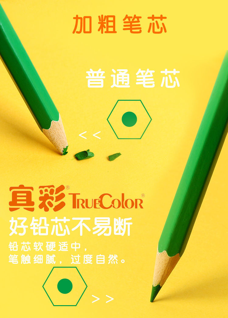麒柠真彩彩色铅笔油性彩铅笔学生手绘36色24色画画笔初学绘画儿童6支