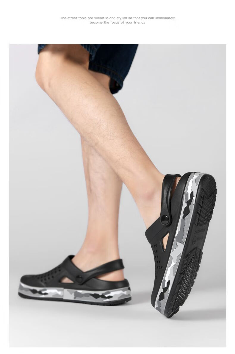 cross旗舰店夏季透气洞洞鞋开车拖鞋男外穿沙滩鞋包头凉鞋 0916 白色