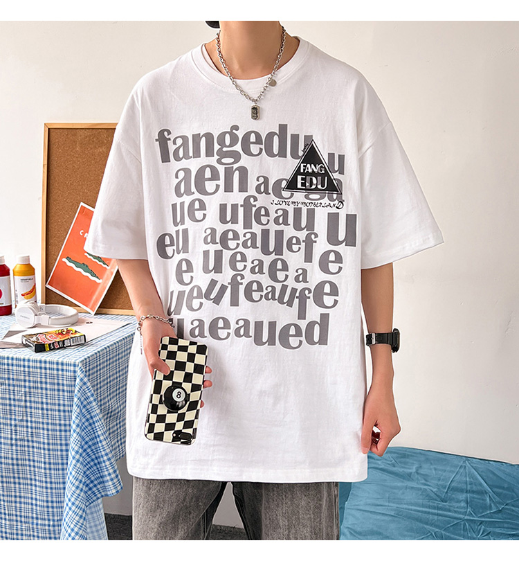 t恤男夏季潮牌韩版五分袖体恤衫男士春夏天港风潮流青年学生印花ins