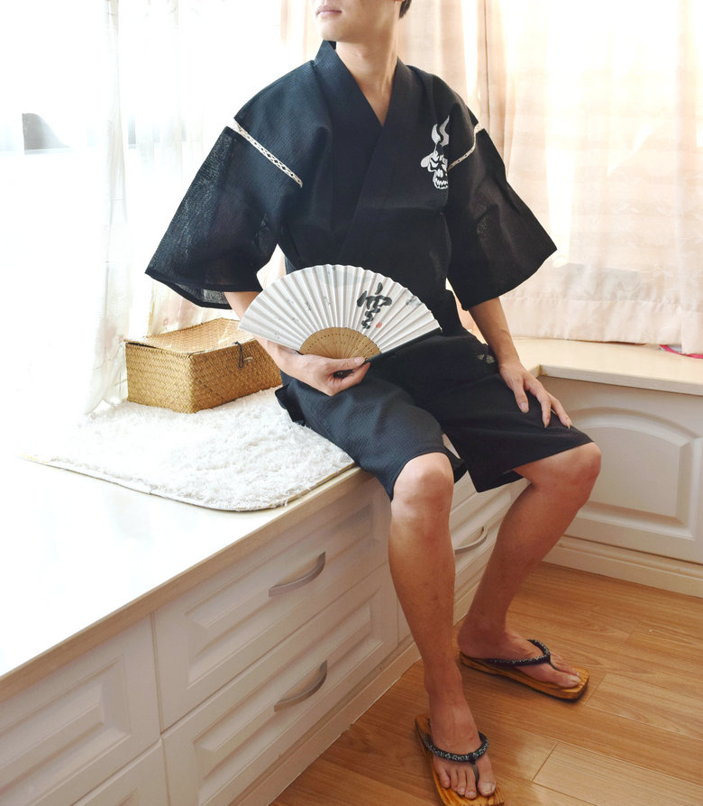 夏天穿的春夏日本纯棉男士甚平浴衣和服日式短袖睡衣家居服温泉汗蒸服