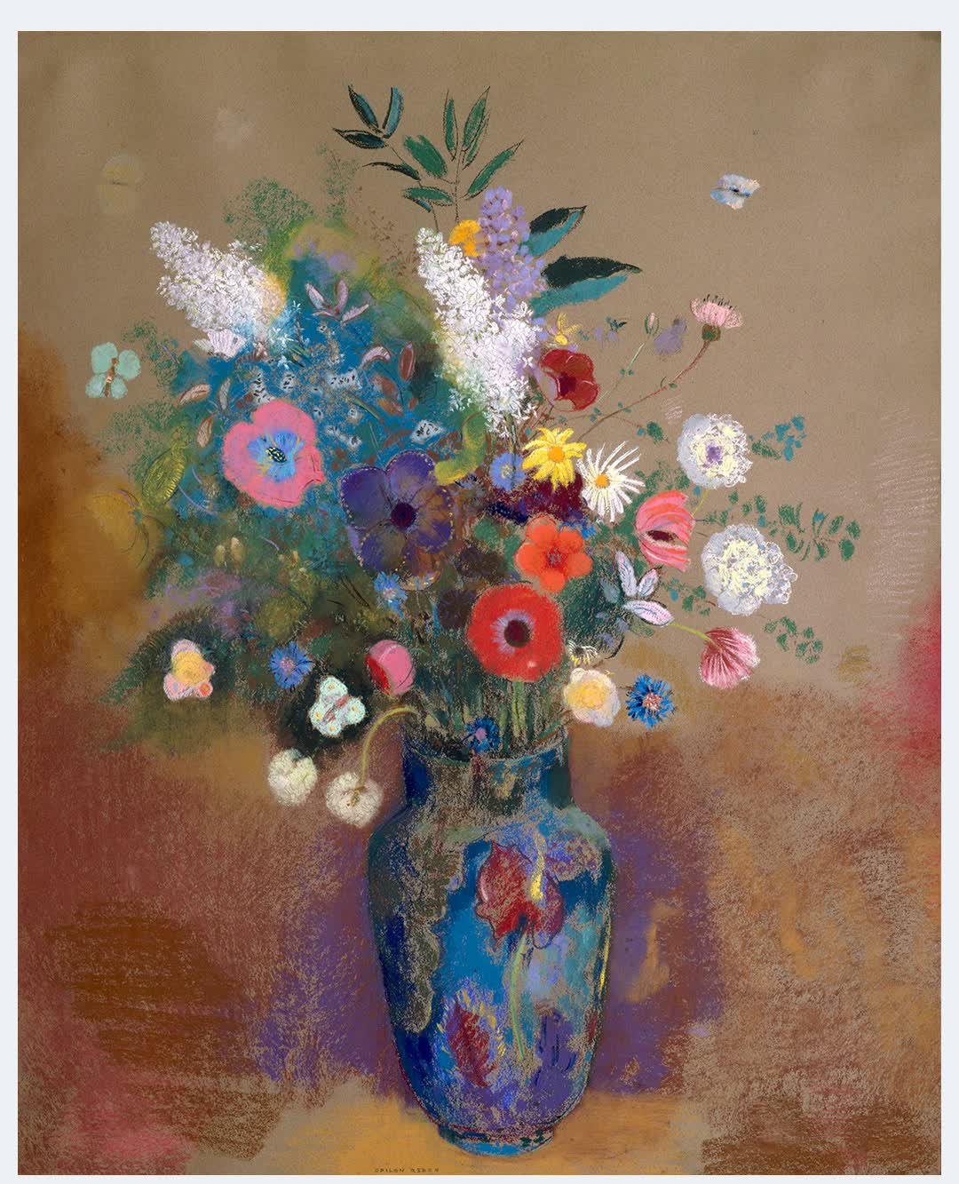 艺术家的礼物雷东花卉三联现代客厅装饰画竖幅餐厅玄关画欧式沙发背景