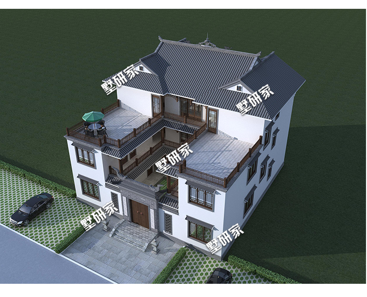 建房說徽派建築三層四合院風格別墅設計圖紙新農村自建房全套施工圖紙