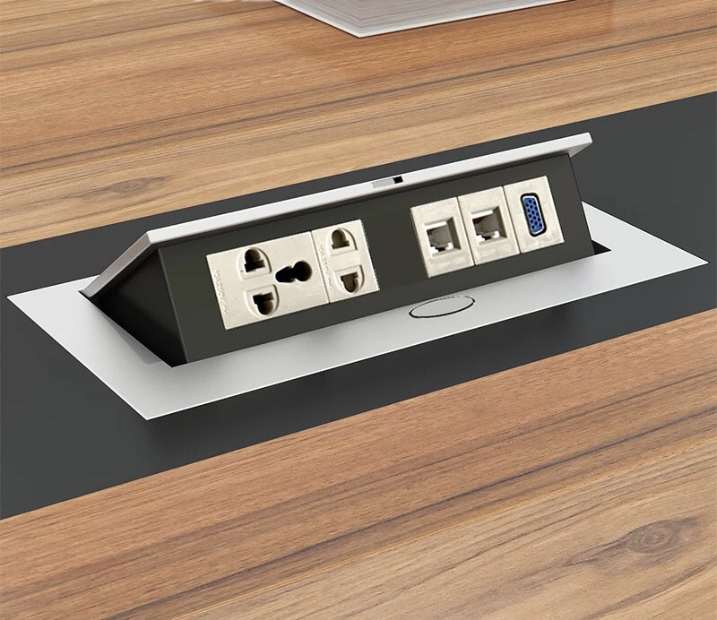 多媒体桌面信息盒会议办公室台面插座弹起隐藏式多功能电源插座d1闪银