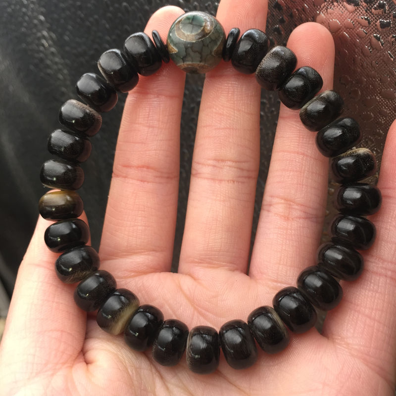 天然饱满鱼子纹黑驴蹄子单圈手串手链佛珠念珠吊坠10827颗搭配三眼