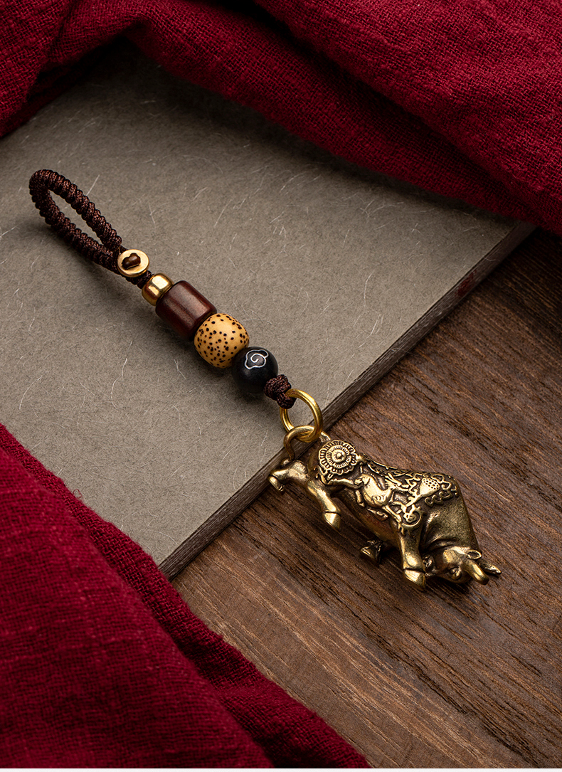 梵下中国风牛钥匙扣汽车挂件创意礼品生肖牛手工把件实心钥匙挂件个性