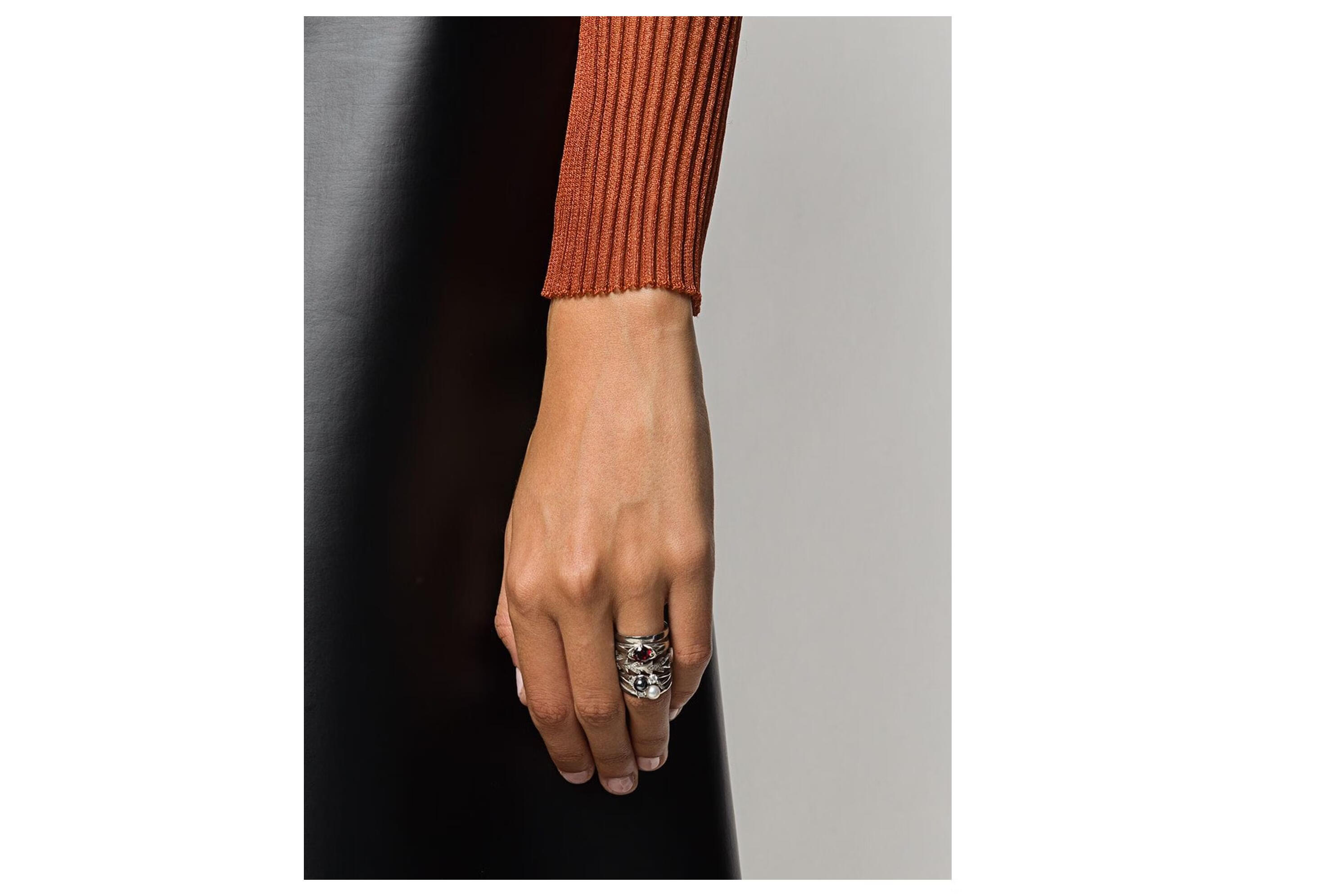 maison margiela 20秋冬女士矿石镶嵌戒指 银色 it13【图片 价格 品牌