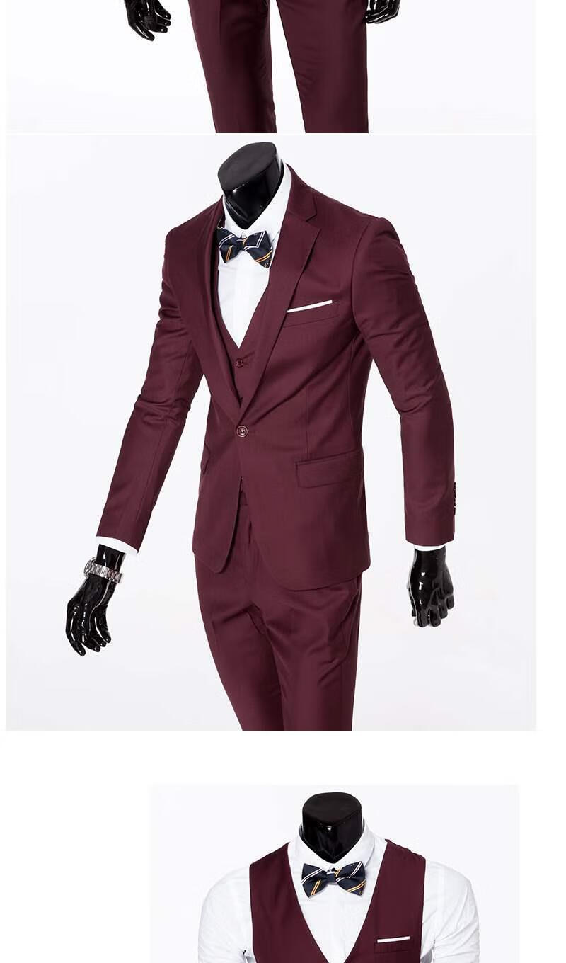 西服套装男英伦风潮韩版修身型商务休闲帅气青年个性小西装男套装 暗