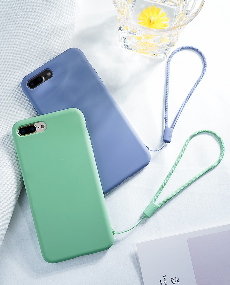 7p8plus男女简约防摔手机保护软壳淡青色液态硅胶配挂绳iphone7847寸