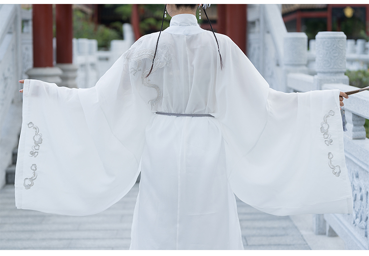 宋制汉服男薄款龙纹刺绣圆领纱袍白色仙气夏季秋季cp情侣装 圆领袍