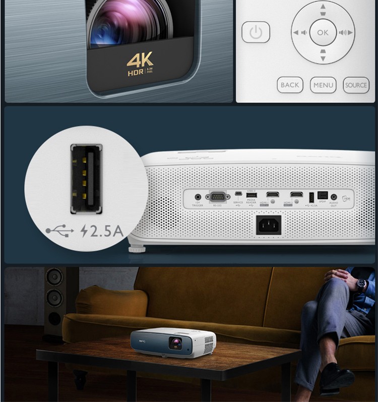 明基benq投影仪家用4k超高清高亮蓝光3dhdr家庭影院投影机rk9000智能