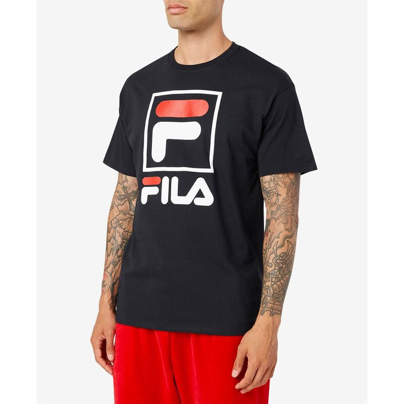 fila斐乐男子短袖t恤半袖大logo纯棉舒适百搭时尚休闲黑色blackwhite