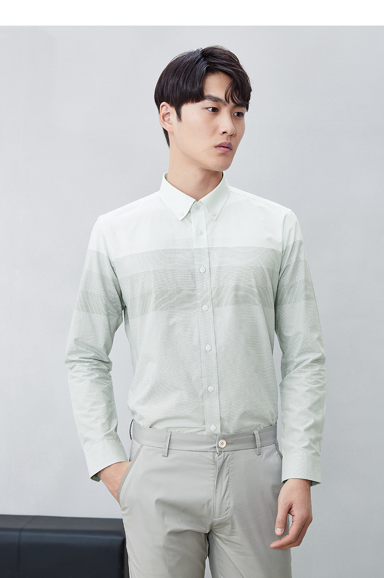 hla海澜之家长袖衬衫男2019夏季条纹渐变修身轻薄休闲长衬hnead2r064a