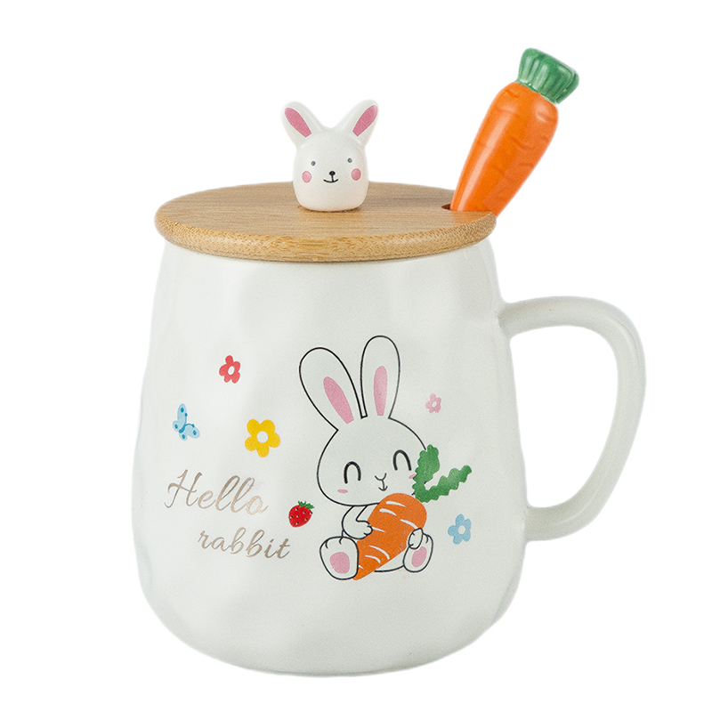 有前途(youqiantu) 荣冠思艾格 陶瓷呆萌马克杯带盖大容量带勺杯子