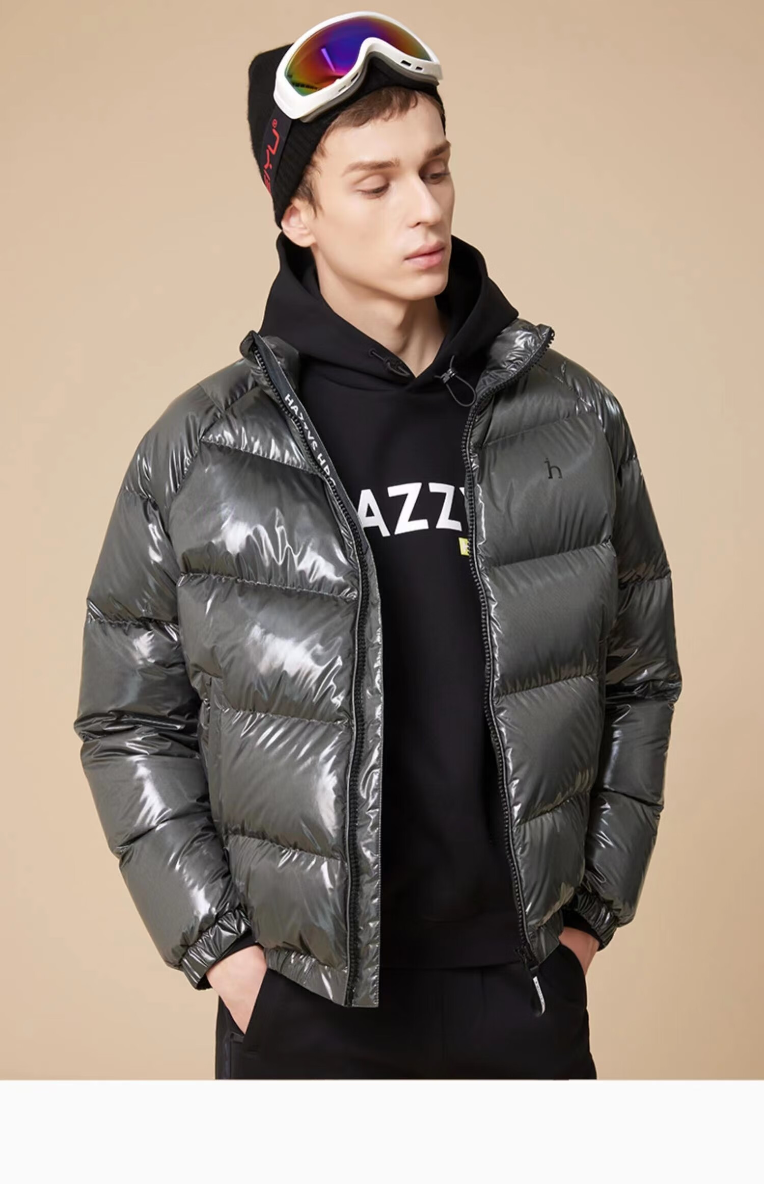 hazzy哈吉斯冬季商场同款保暖服男纯色休闲运动外套长袖透气面包服