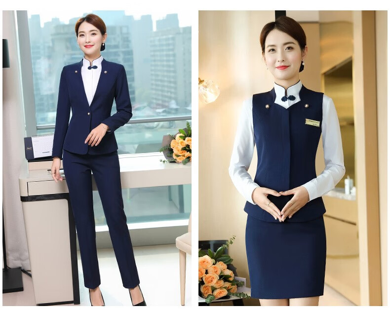 酒店前台工作服女星级酒店服务员工作服女秋冬前台接待工作装女定制款