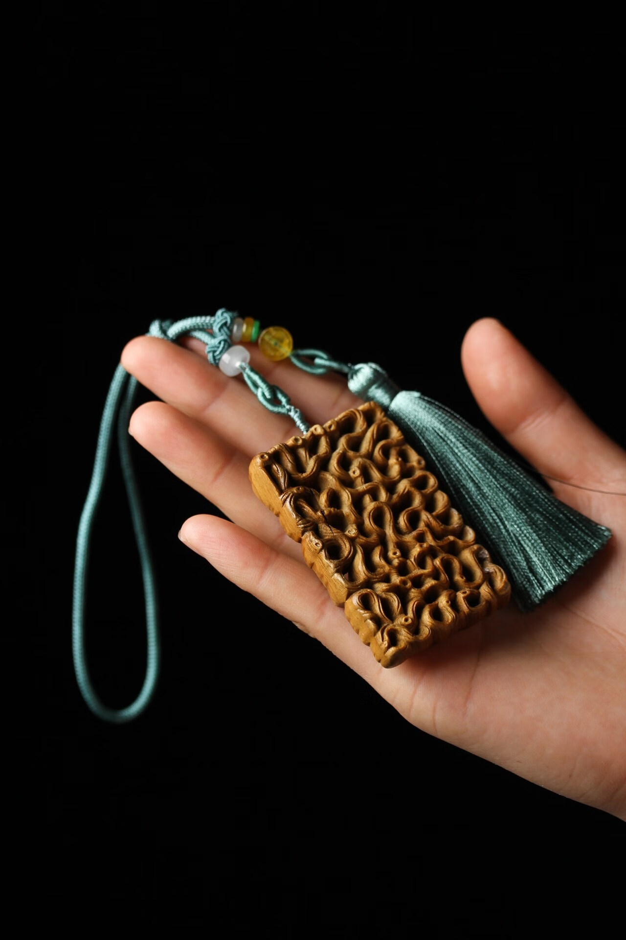 吉瑞凰 绿檀木路路通挂饰檀香木平安无事牌汽车流苏挂件个性创意礼品