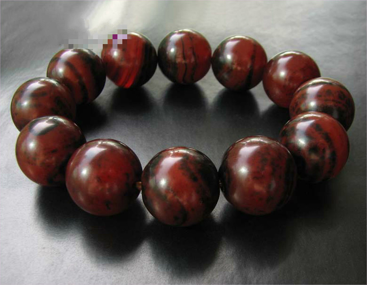 梵隅藏式老矿梦幻玉髓玛瑙血珠手链20mm20毫米虎斑款