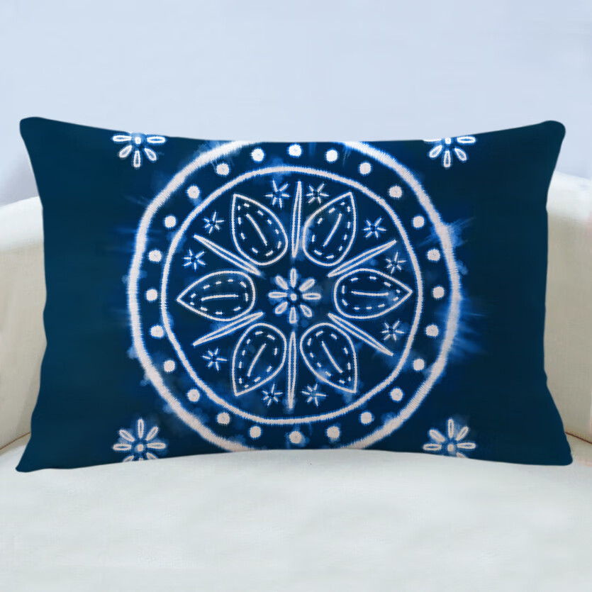 万燊新中式青花扎染民族风花纹抱枕靠垫中国风蓝染沙发客厅高档大靠背