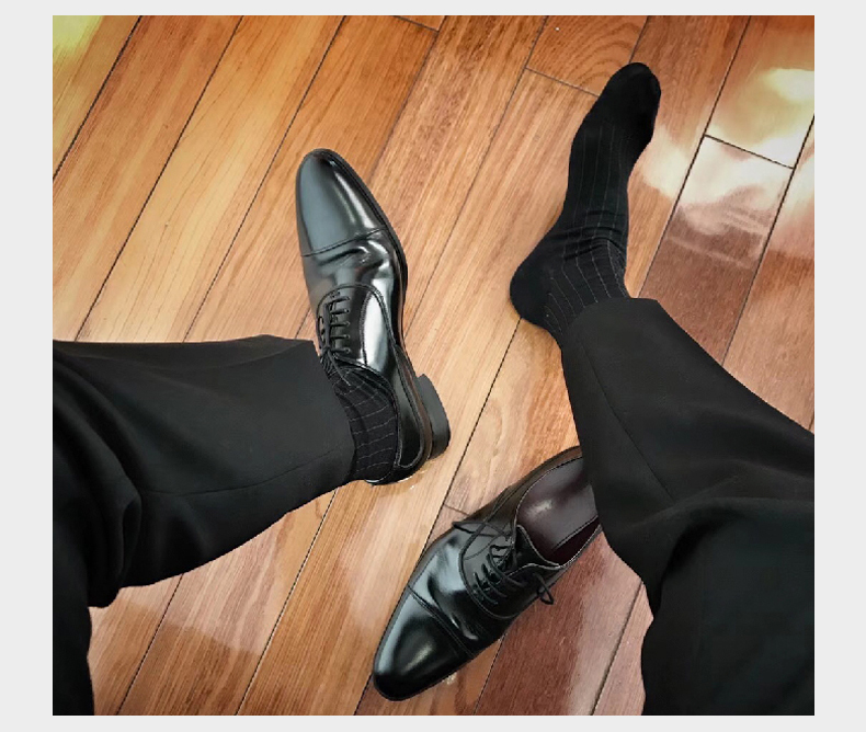 浪莎langsha同款4双 品质丝光棉男士商务正装皮鞋绅士黑袜中长筒性感